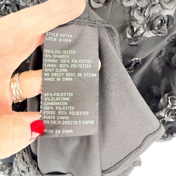 Aqua Long Sleeve Embroidered 3D Floral Applique Dress Black Sheath Women's 12 - Picture 11 of 14